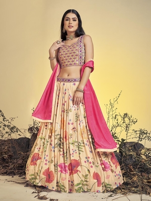 Peach embroidered crepe stitched lehenga 2
