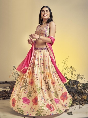 Peach embroidered crepe stitched lehenga 3