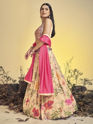 Peach embroidered crepe stitched lehenga 4