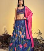 Dark-blue embroidered crepe stitched lehenga