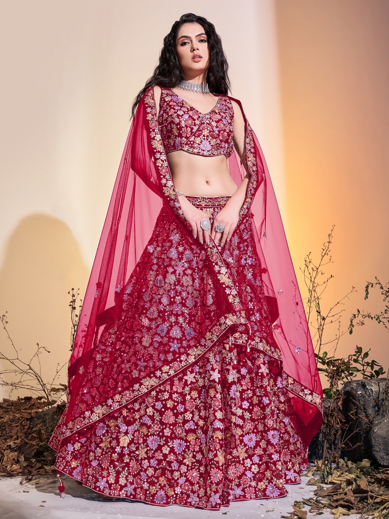 Pink embroidered net stitched lehenga