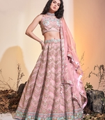 Baby-pink embroidered net stitched lehenga