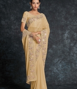 Mustard Embroidered Georgette Saree With Blouse