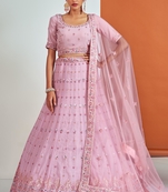 Pink embroidered georgette semi stitched lehenga