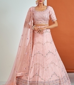 Peach embroidered georgette semi stitched lehenga