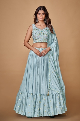 Blue embroidered crepe stitched lehenga 1
