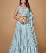 Blue embroidered crepe stitched lehenga
