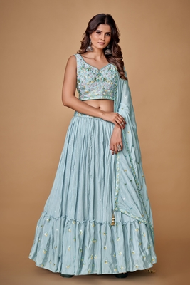 Blue embroidered crepe stitched lehenga 2