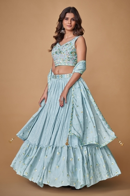 Blue embroidered crepe stitched lehenga 3