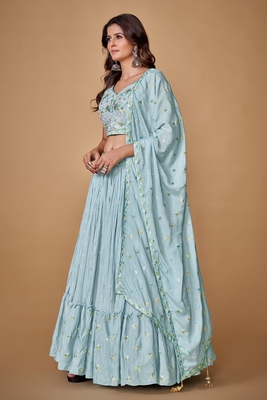 Blue embroidered crepe stitched lehenga 4