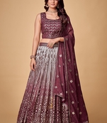 Purple embroidered crepe stitched lehenga