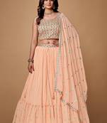 Peach embroidered georgette stitched lehenga