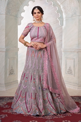 Lilac embroidered net semi stitched lehenga 1