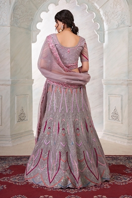 Lilac embroidered net semi stitched lehenga 4