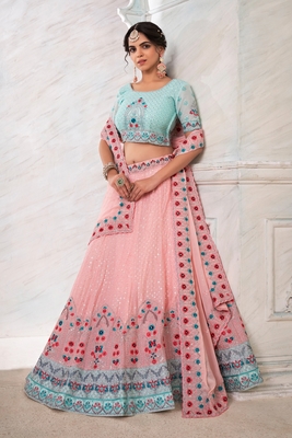 Peach embroidered georgette semi stitched lehenga 2