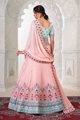 Peach embroidered georgette semi stitched lehenga 4