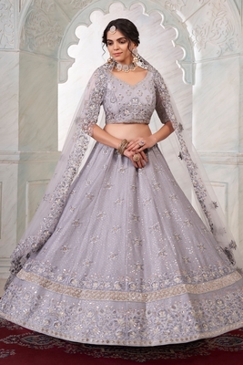 Grey embroidered art silk semi stitched lehenga 2