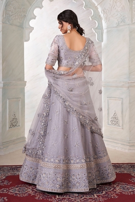 Grey embroidered art silk semi stitched lehenga 4