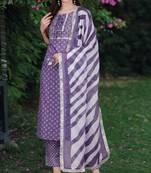 Trendmalls Light Purple Slub Cotton Bandhani Print Party Wear Kurta Pant with Dupatta Salwar Suit Set