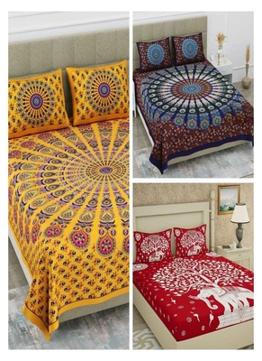 Printed 100% Cotton Double Bedsheets Pack Of 3 With 6 Pillow Covers 1