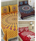 Printed 100% Cotton Double Bedsheets Pack Of 3 With 6 Pillow Covers
