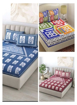 Printed 100% Cotton Double Bedsheets Pack Of 3 With 6 Pillow Covers 1