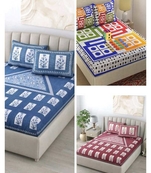 Printed 100% Cotton Double Bedsheets Pack Of 3 With 6 Pillow Covers