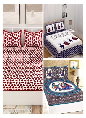 Printed 100% Cotton Double Bedsheets Pack Of 3 With 6 Pillow Covers 1