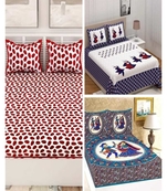 Printed 100% Cotton Double Bedsheets Pack Of 3 With 6 Pillow Covers