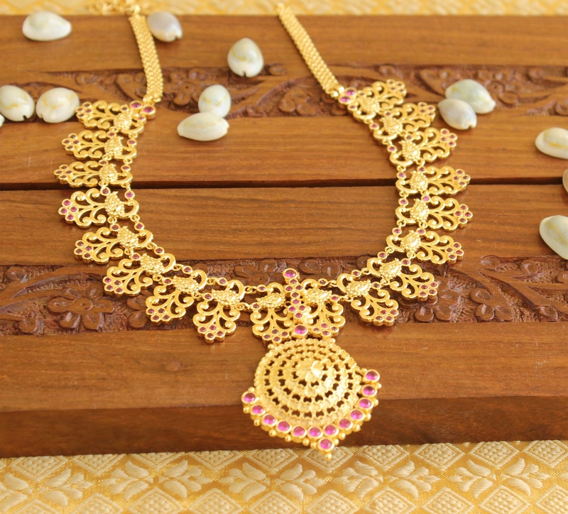 Kerala traditional peacock gold plated necklace