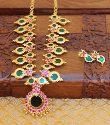 Kerala traditional high gold palakka green necklace set