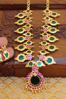Kerala traditional high gold palakka green necklace set