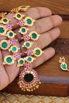 Kerala traditional high gold palakka green necklace set