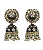 Gold Plated Indian Traditional Black Pearl Chandbali Dangle Drop Earrings For Women & Girls