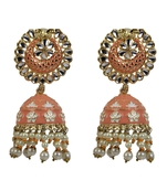 Gold Plated Indian Traditional Pink Pearl Chandbali Dangle Drop Earrings For Women & Girls