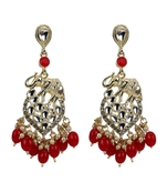 Gold Plated Traditional Kundan Red Pearl Chandbali Dangle Drop Earrings For Women & Girls