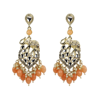 Gold Plated Traditional Kundan Pink Pearl Chandbali Dangle Drop Earrings For Women & Girls 1