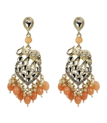 Gold Plated Traditional Kundan Pink Pearl Chandbali Dangle Drop Earrings For Women & Girls