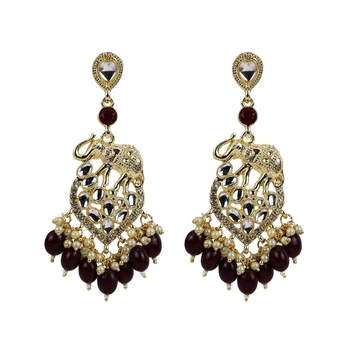 Gold Plated Kundan Pearl Chandbali Dangle Drop Earrings For Women & Girls 1