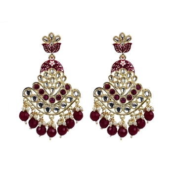 Traditional Kundan Pearl Chandbali Dangle Drop Earrings For Women & Girls 1