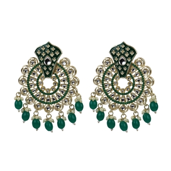 Traditional Kundan Turquoise Pearl Chandbali Dangle Drop Earrings For Women & Girls 1