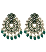 Traditional Kundan Turquoise Pearl Chandbali Dangle Drop Earrings For Women & Girls