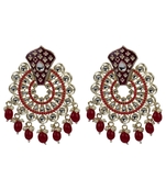 Traditional Kundan Maroon Pearl Chandbali Dangle Drop Earrings For Women & Girls