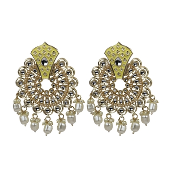 Traditional Kundan White Pearl Chandbali Dangle Drop Earrings For Women & Girls 1