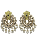 Traditional Kundan White Pearl Chandbali Dangle Drop Earrings For Women & Girls