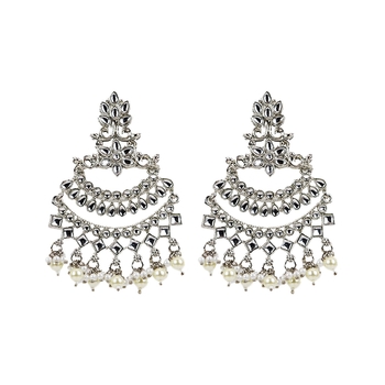 Silver Plated Pearl Chandbali Dangle Drop Earrings For Women & Girls 1