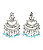 Silver Plated Turquoise Pearl Chandbali Dangle Drop Earrings For Women & Girls