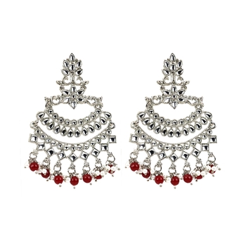 Silver Plated Maroon Pearl Chandbali Dangle Drop Earrings For Women & Girls 1