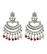 Silver Plated Maroon Pearl Chandbali Dangle Drop Earrings For Women & Girls