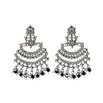 Silver Plated Black Pearl Chandbali Dangle Drop Earrings For Women & Girls 1